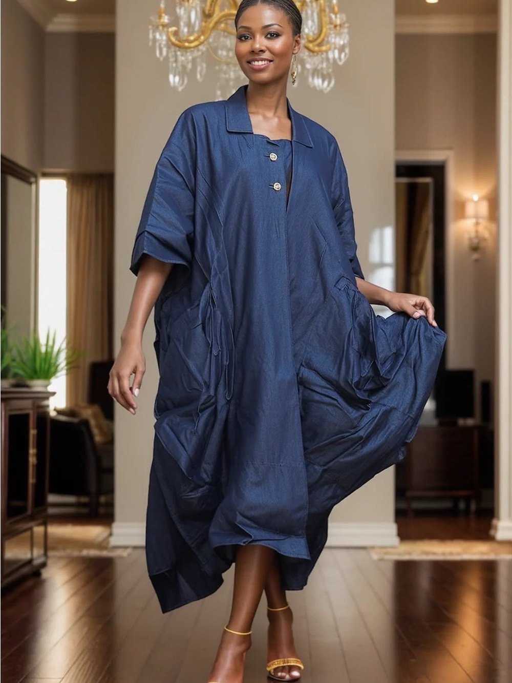 Women’s Navy Blue Oversized Duster/ Dress OS